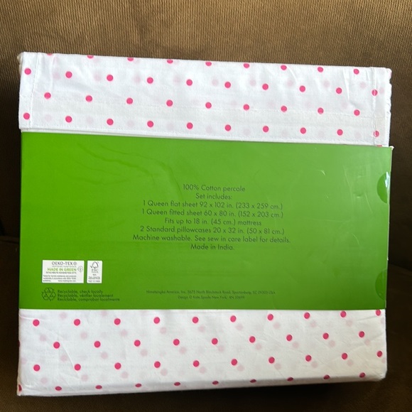 Kate Spade Queen Size Mini Dot Sheet Set White/pink Cotton New - Picture 2 of 3